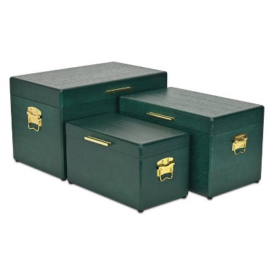 Cheung's Sable Set of 3 Trunks with Gold Handles - Green