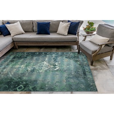 Kermin Blue 39"x59" Flat Woven Synthetic Indoor/Outdoor Rug