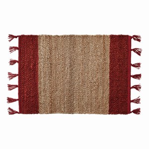 tagltd Lalla Jute Border Stripe Indoor Rug Red And Brown with Tassels 24" X 36" Jute Doormat Entryway Mat - 1 of 2