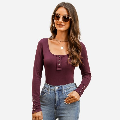 scoop neck rib henley shirt