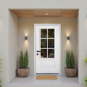 Wooakway 36"W*80"H 6-Lite Exterior Frosted Glass Prehung Front Entry Door Primed Interior Fiberglass Entrance Door - 1 of 4