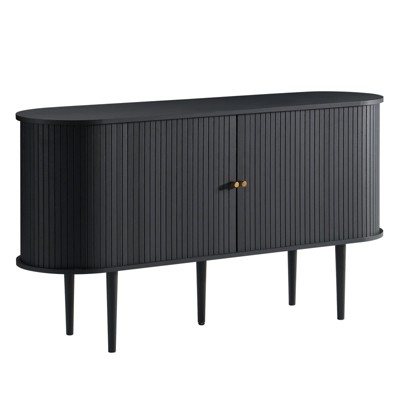 AMERLIFE 55" TV Stand, Mid Century Modern Console with Tambour Door, Solid Wood Legs