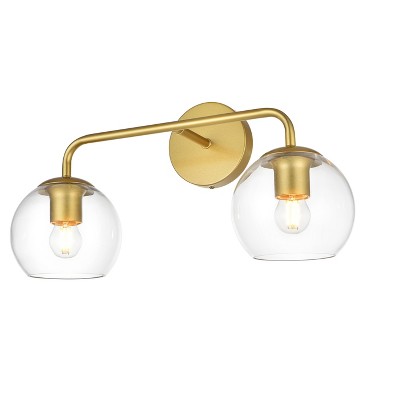 Modern Brass and Clear Glass 2-Light Dimmable Wall Sconce