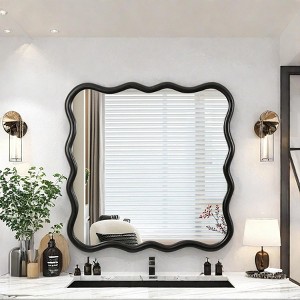 Vynxaria 36" x 36" Solid Wood Wavy Square Mirror - Black Wall Decor for Bathroom, Bedroom, Living Room & Entryway - 1 of 4