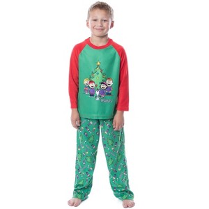 Peanuts Boys' Christmas Holiday Season Sing Along Sleep Pajama Set Green - 1 of 4
