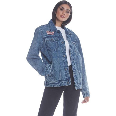 Women s Bugs Placement Solid Denim Oversized Jacket Target