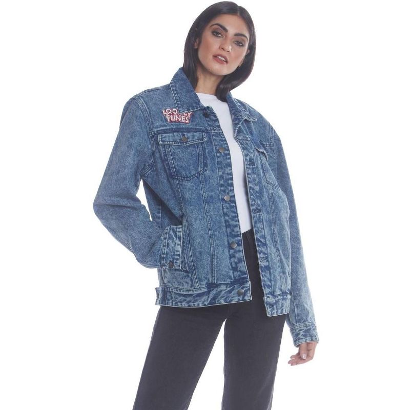 Women's Bugs Placement Solid Denim Oversized Jacket, 1 of 5