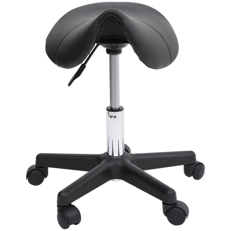 HOMCOM Rolling Saddle Stool, Swivel Salon Chair, Ergonomic Faux Leather Stool, Adjustable Height with Wheels for Spa, Salon, Massage, Office, Black, 4 of 9