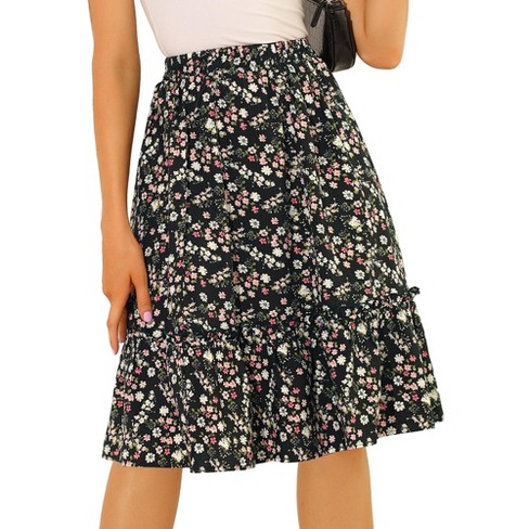 White ruffle floral outlet midi skirt