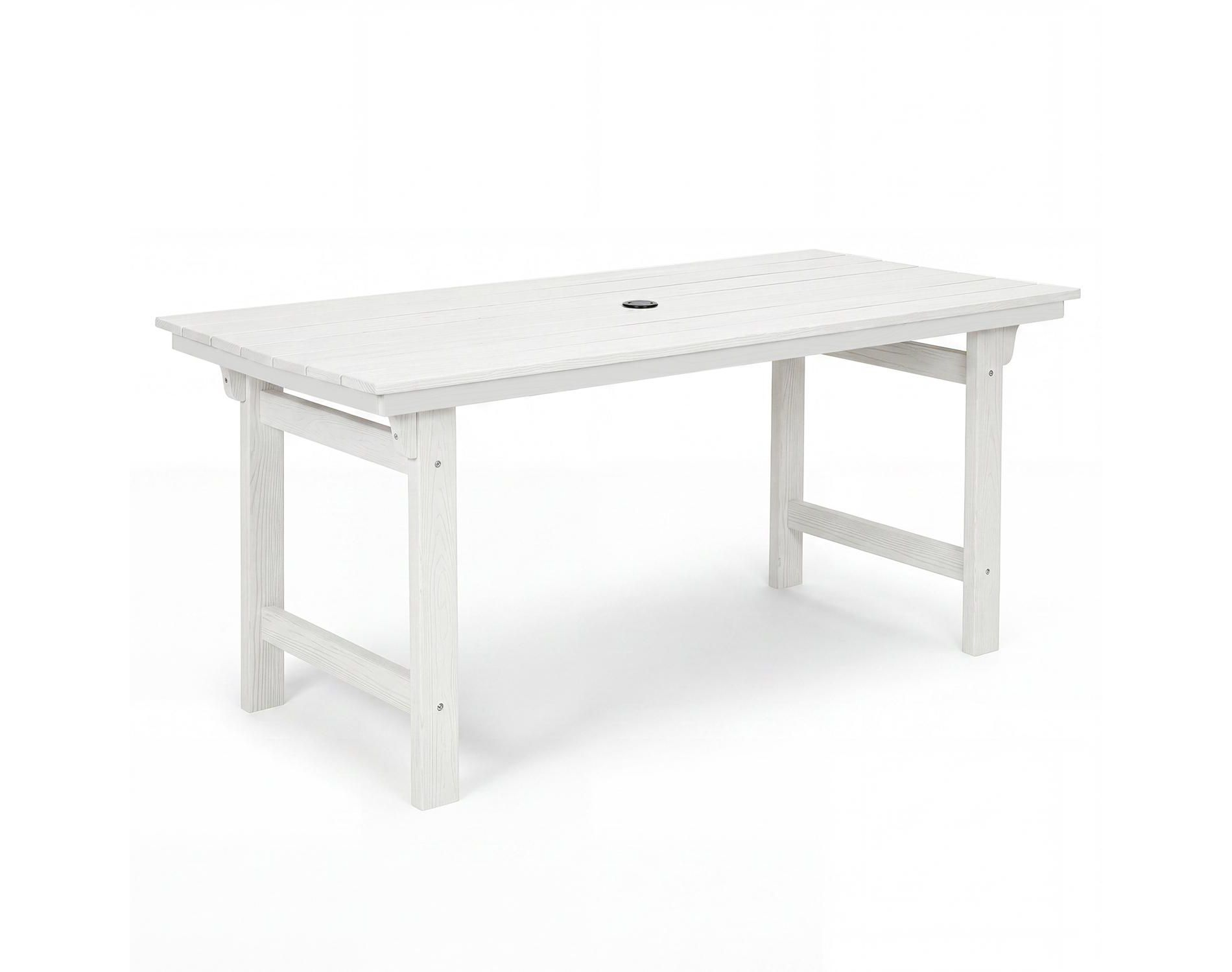 Garvee Outdoor Patio Rectangular Dining Table, 4-6 People Weatherproof Patio Table with Umbrella Hole, Rounded Corners for Safety, White