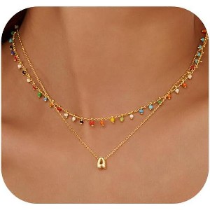 Beach Style Initial Necklace Colorful Beaded Layered Choker Jewelry - 1 of 4