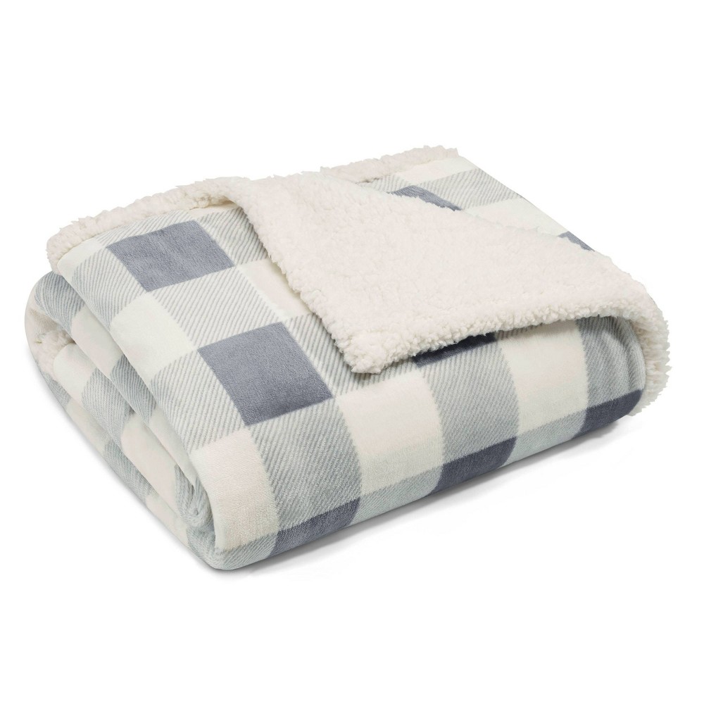 Photos - Duvet Eddie Bauer Mountain Plaid Reversible Throw Blanket Silver  