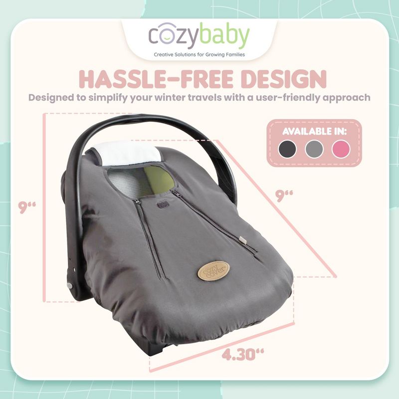 CozyBaby Original Baby and Infant Insulated Car Seat Cover with Dual Zippers and Elastic Edge with Dual Zipper Design and Pull-Over Flap, Charcoal, 3 of 7
