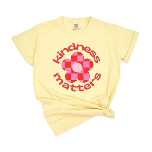 Simply Sage Market Women's Kindness Matters Checkered Flower Short Sleeve Garment Dyed Tee - 1 of 2