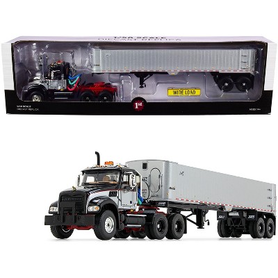 Mack Granite MP Tandem-Axle Day Cab with East Genesis End Dump Trailer Black and Silver 1/50 Diecast Model by First Gear