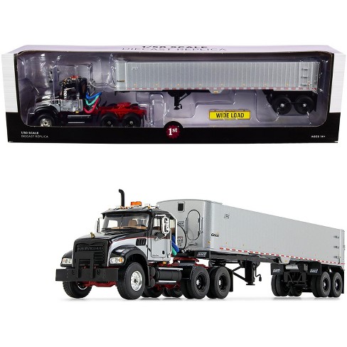 Mack Granite MP Tandem-Axle Day Cab with East Genesis End Dump Trailer  Black and Silver 1/50 Diecast Model by First Gear