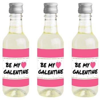Big Dot of Happiness Be My Galentine - Mini Wine and Champagne Bottle Label Stickers - Galentine's and Valentine's Day Party Favor Gift - Set of 16