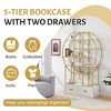 Whisen 71 in. Gold Metal Frame Modern Round 5 Tiers Bookcase Bookshelf Display Shelf with  Two Drawers - 3 of 4