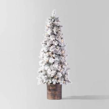 5' Pre-Lit Flocked Virginia Pine Potted Artificial Christmas Tree Clear Lights - Wondershop™
