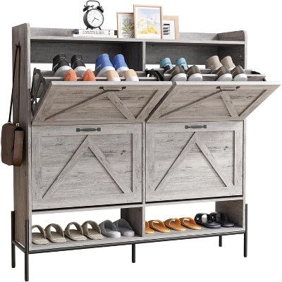 Large Shoe Cabinet with Flip Drawers,Freestanding Shoe Storage Cabinet Organizer,Dry and Wet Separation Shoe Organizer with Metal Legs