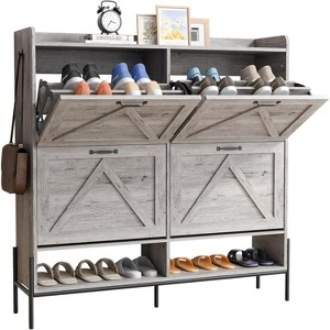 Large Shoe Cabinet with Flip Drawers,Freestanding Shoe Storage Cabinet Organizer,Dry and Wet Separation Shoe Organizer with Metal Legs - 1 of 4