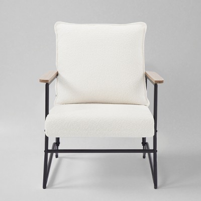 Art Leon Skin-friendly Boucle Fabric Accent Chair with Elm Wood Armrest