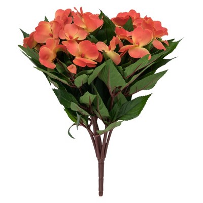 Allstate Floral 13.5" Orange New Guinea Impatiens Artificial Floral Bush