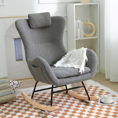 Nursery Rocking Chair, Upholstered Glider Rocker With High Backrest ...