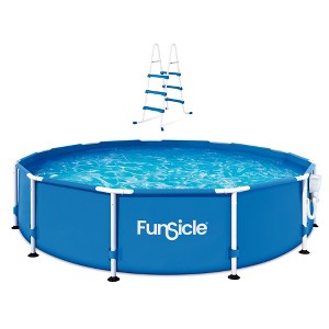 Funsicle 36 Inch SureStep 3 Stair Swimming Pool Ladder with 12' x 30" QuickSet Inflatable Ring Top Outdoor Above Ground Pool and Pump - 1 of 4