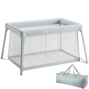 VEVOR Baby Travel Crib and Play Yard, Folding Baby Playpen with Soft Mattress Pad, Portable Toddlers Crib with Breathable Mesh and Travel Bag, Gray - 1 of 4