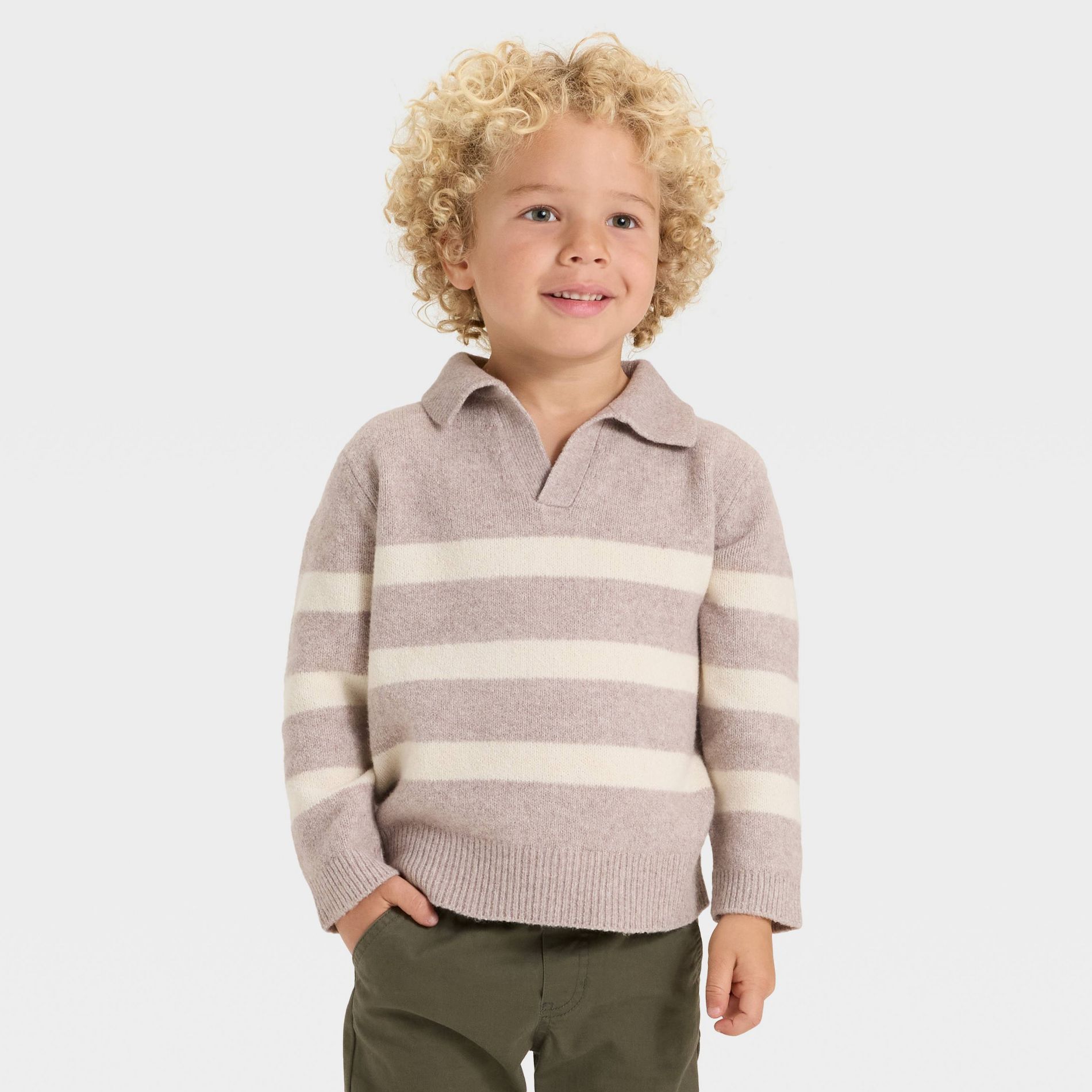Toddler Boys' Striped V-Neck Sweater - Cat & Jack™ Khaki 3T