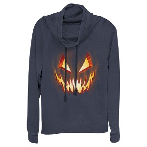 Juniors Womens Lost Gods Evil Pumpkin Face Cowl Neck Sweatshirt - 1 of 4