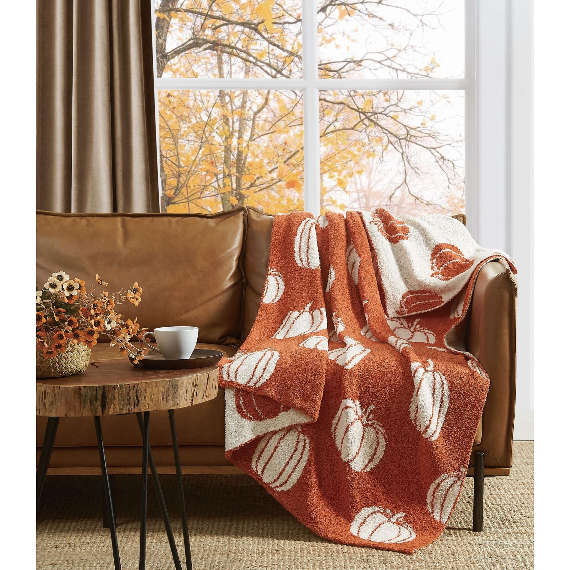 Truly Soft Cozy Pumpkins Reversible 50x70 Throw