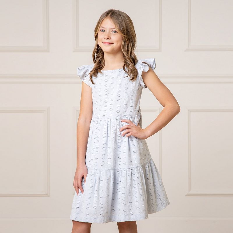 Hope & Henry Girls' Organic Flutter Sleeve Tiered Eyelet Dress, Toddler, 2 of 8