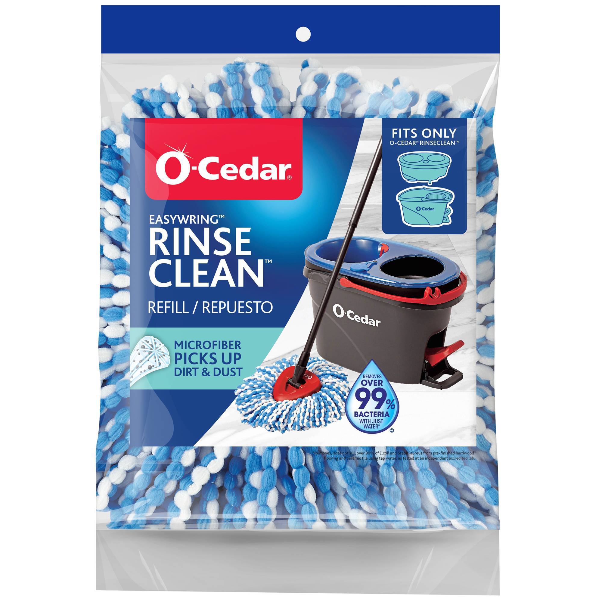 O-Cedar RinseClean Mop Head Replacement: Compatible with EasyWring Mop, Microfiber, Non-Abrasive & Reusable