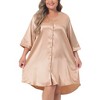 Agnes Orinda Women's Plus Size Satin Soft Button Down 3/4 Sleeve with Pockets V Neck Nightgown - image 2 of 4