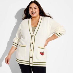 トップス 19ss/JACQUARD GRAPHIC CARDIGAN/3 Women's Tomato Graphic Cardigan Sweater - Cream 3X : Target