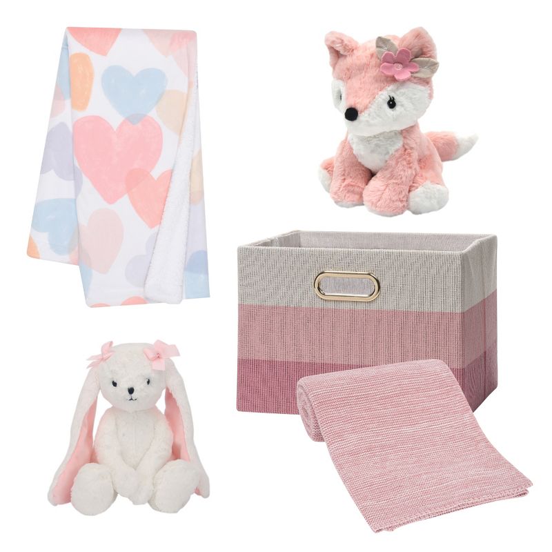 Lambs & Ivy Pink/White 5-Piece Luxury Infant / Newborn / Baby Gift Basket, 3 of 10