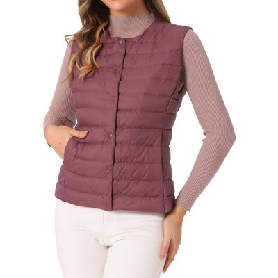 INSPIRE CHIC Women's Sleeveless Lightweight Button Up Quilted Round Neck Winter Puffer Vest