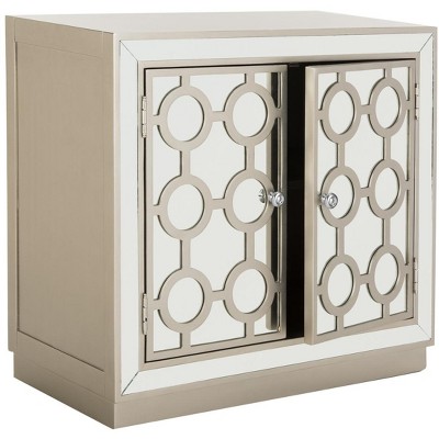Gray Mirrored Glam Art Deco Accent Cabinet