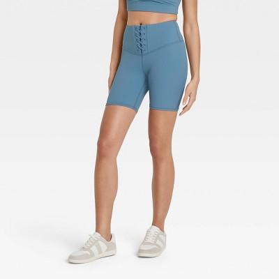 Women's Lace-Up Detail Ribbed 6" Bike Shorts - JoyLab™ Blue XXL