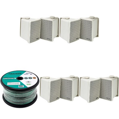 Kicker (4 Pair ) KB6B 2-Way Full Range Indoor Outdoor Speakers (Pair) Weatherproof Speakers for Patio Garage Poolside in-Home, Gray & 400ft Marine ...