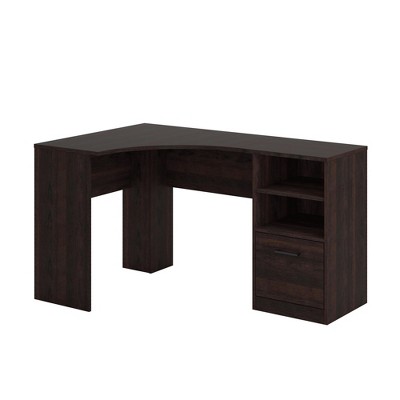Engineered Wood L-Shaped Corner Computer Desk with File Drawer and Open Shelves