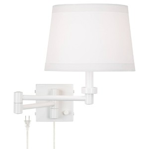 360 Lighting Modern Vero Swing Arm Wall Lamp White Metal Plug-in Light Fixture Hardback Tapered Drum Shade for Bedroom Bedside Living Room Reading - 1 of 4