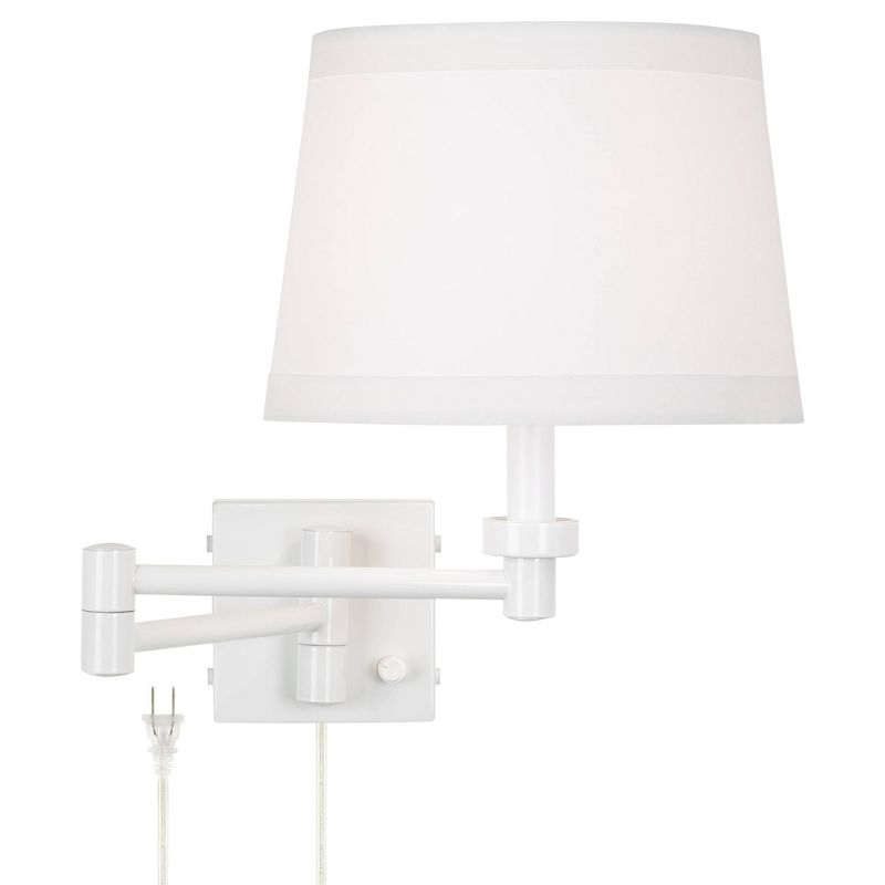 360 Lighting Modern Vero Swing Arm Wall Lamp White Metal Plug-in Light Fixture Hardback Tapered Drum Shade for Bedroom Bedside Living Room Reading, 1 of 7