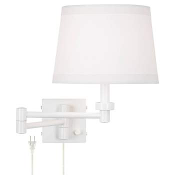 360 Lighting Modern Vero Swing Arm Wall Lamp White Metal Plug-in Light Fixture Hardback Tapered Drum Shade for Bedroom Bedside Living Room Reading