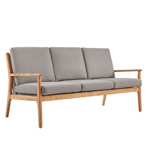 Inspire Q Mavena Mid Century Natural Wood Straight Arm Sofa Linen Smoke Gray, Grey Gray