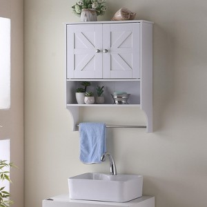 KWPZQEB Bathroom Wall Cabinet, Over The Toilet Storage Cabinet with 2 Barn Doors, Open & Towel Bar, Farmhouse Medicine Cabinet for Bathroom - 1 of 4