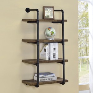 INFURNIC Decorative Wall Shelf 4-Tier Black and Rustic Oak Plumbing Pipe Frame for Storage and Display Easy Installation, Brown, 23.5"*11.5"*46" - 1 of 4