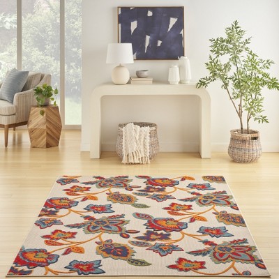 Multicolor Floral Synthetic 4' x 6' Outdoor Rug